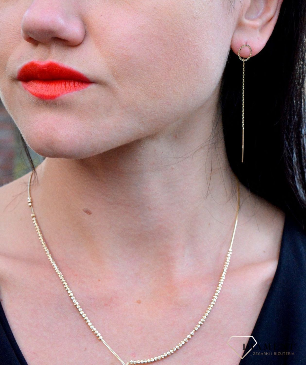 Złote kolczyki sztywne kółka przeciągane łańcuszki KL 7373A.jpg